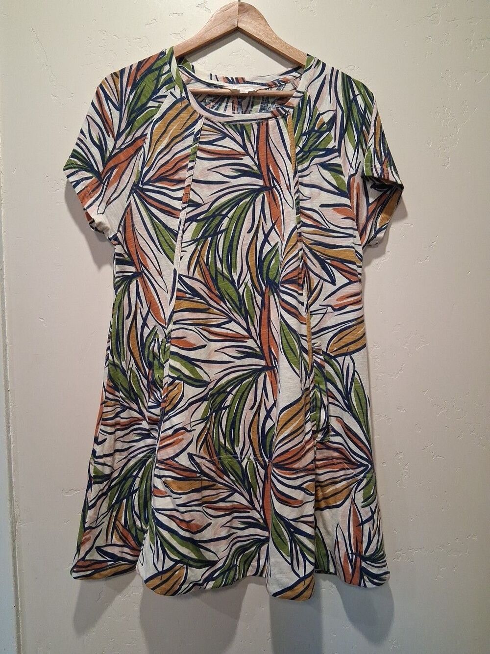 Nanette Lepore Wmn's M Tropical Leaf Print Green Orange Shift Dress Travel Beach